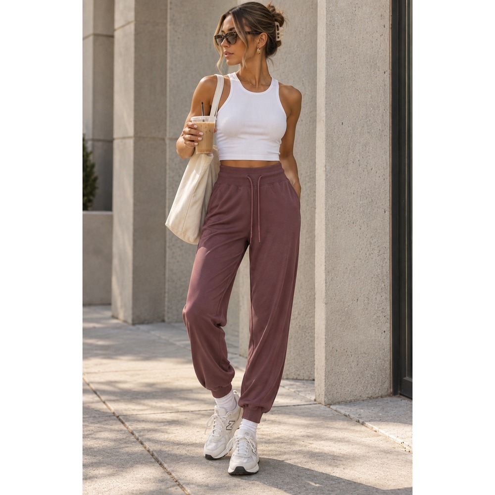 Vuori Daily Joggers Women's Small Burgundy High Rise Drawstring 26" Inseam